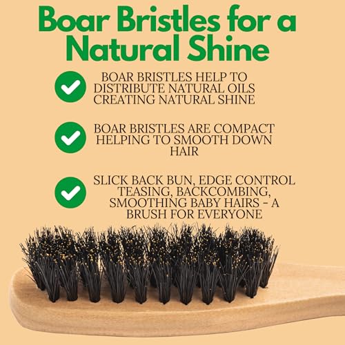 GranNaturals™ Teasing Boar Bristle Brush for Slicking Back Hair, Smoothing Ponytail Bun, Backcombing, Edge Control & Hair Sectioning - Wooden Slickback Hairbrush for a Sleek & Smooth Hairstyle