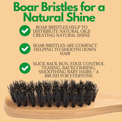 GranNaturals™ Teasing Boar Bristle Brush for Slicking Back Hair, Smoothing Ponytail Bun, Backcombing, Edge Control & Hair Sectioning - Wooden Slickback Hairbrush for a Sleek & Smooth Hairstyle