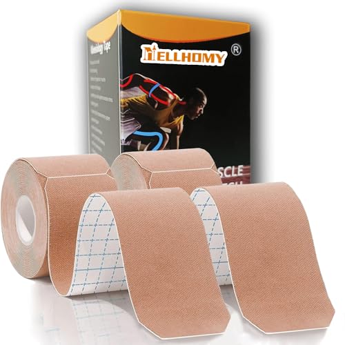 Kinesiology Tape -<2-Rolls>- Original Cotton Elastic Pro Athletic Tape,33 ft 40 Precut Strips in Total,Hypoallergenic and Waterproof K Tape for Muscle Pain Relief and Joint Support(Skin Color) - color: 2roll-skin Color