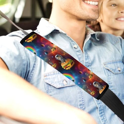 2 Piece Soft Padded Car Seat Belt Pad for Elderly Support, Stroller Pushchair High Chair, Space Astronaut Galaxy Hamburger Cat Shoulder Harness Cover, Shock Absorption - color: Pattern 551