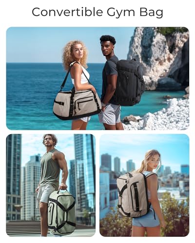 BAGSMART 4-IN-1 Gym Bag for Women Men, TSA Duffle Bag for Travel | With Shoe Compartment & Wet Pocket, 22L/30L/38L Tactical Backpack with 40oz Water Bottle Holder, Lightweight, Water-resistant - color: Jet Black
