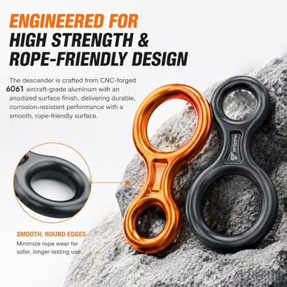 Figure 8 Descender, 30kN Climbing Descender, Heavy Duty 7075 Aluminum Belay & Rappel Equipment for Climbing, Mountaineering, Arborist, Caving, Aerial Yoga - color: 35kN-Black