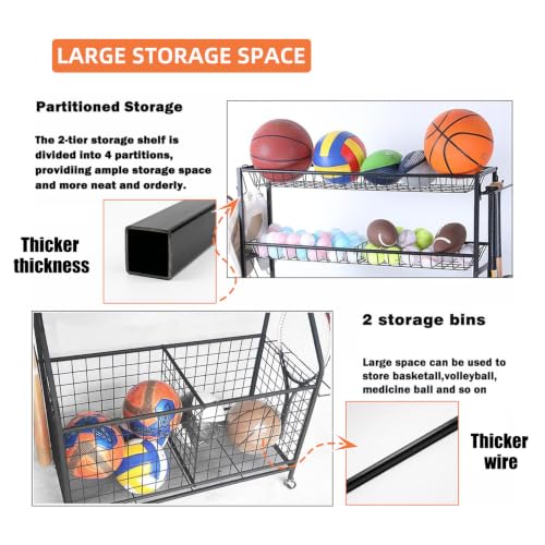 Garage Sports Equipment Organizer,Ball Storage Rack,Garage Organizer with Baskets and Hooks, Sports Gear Storage,Garage Ball Storage, Black