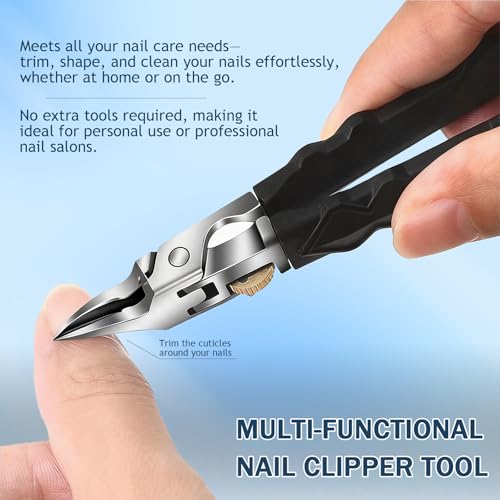 Black Anti-Slip Grip Gear Lock Nail Clipper, Anti-Slip Grip Gear Lock Nail Clipper Set with Ultra-Sharp Tips for Thick and Ingrown Nails (Black)