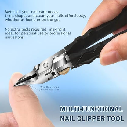 Black Anti-Slip Grip Gear Lock Nail Clipper, Anti-Slip Grip Gear Lock Nail Clipper Set with Ultra-Sharp Tips for Thick and Ingrown Nails (Black)