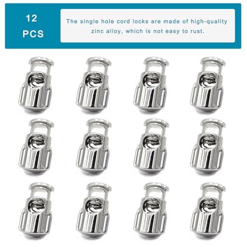 Enosea 12 PCS Metal Cord Locks Single Hole Spring Toggle Stopper | Draw String Clip for Shoelaces, Drawstrings, Paracord, Bags, Clothing