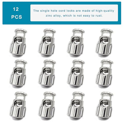 Enosea 12 PCS Metal Cord Locks Single Hole Spring Toggle Stopper | Draw String Clip for Shoelaces, Drawstrings, Paracord, Bags, Clothing