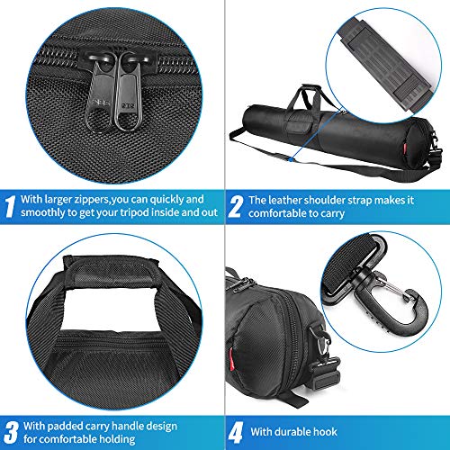 HEMMOTOP Tripod Bag, 47x7in All Sides Thick Tripod Carrying Case with Shoulder Strap and Handle, Heavy Duty Light Stand Bag with Two Zippered Pockets for Pool Cue, Speaker Stand -R12018 - size: 47" L x 7" D