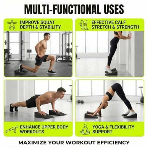 pack of 2 Squat Wedge, Supportive Foot Wrist Exercise Wedge for Squat, Yoga, Pushup, Balance, Stretch, Strength, Pilates, Plank, Physical Therapy - EVA Riser Block for Men & Women