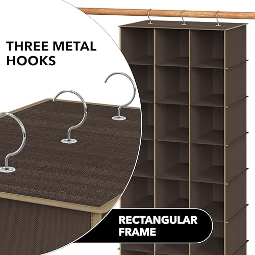 Simple Houseware 24 Section Shelves Hanging Shoes Organizer, Brown | 3 Metal Hooks, 8 Tier, Holds Up to 24 lbs - color: Brown