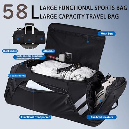WOLFILIST Gym Bags for Men/Women, 58L Large Sports Travel Duffel Bag with Shoes Compartment & Wet Pocket, Gym Workout Backpack, Weekender Bag Overnight Backpack for Travel (58, Liters)