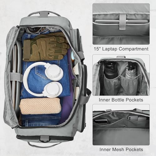 G4Free 3-in-1 Travel Duffle Bag for Men and Women, 50L Large Gym Sports Bags Tactical Military Duffle Backpack with Shoes Compartment and Wet Pocket (Grey) - color: Grey