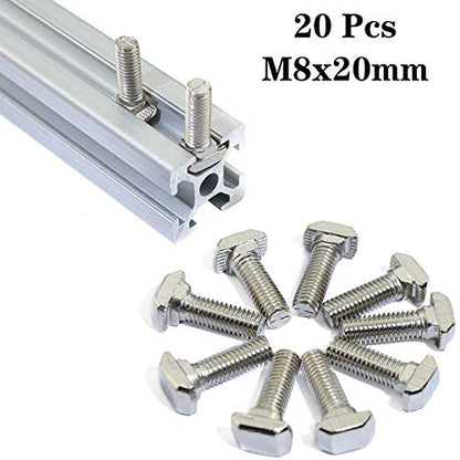 20 Pcs M8 x 20mm Thread T Slot Drop-in Bolt T-Bolt Hammer Head Bolt T Screw Stud for 3030 Series Standard 8mm T-Slot Aluminum Extrusion Profile (3030 Series) - size: 30-M8x20mm