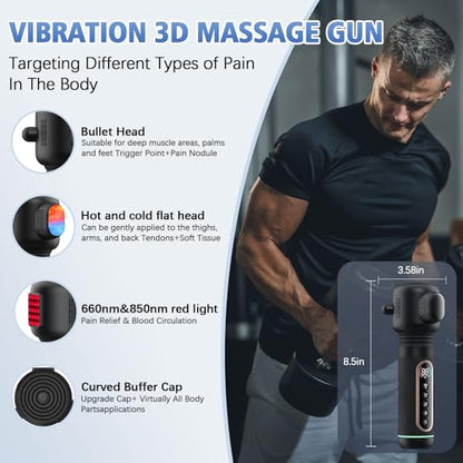 Handheld Vibrating Trigger Point Massage Gun with Heat and Cold & Red Light, Deep Tissue Vibration Massager for Full Body Pain Relief, Pressure Point Massage Tool -Gifts for Men & Women (Large)