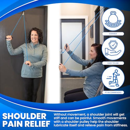 RangeMaster BlueRanger Over the Door Shoulder Pulley, Shoulder Pulley for Physical Therapy, Aids Pain Free Range of Motion in Frozen Shoulder, Adjustable Cleated Handles, Web Strap (FSA/HSA) | Adjustable Cleated Handles | Aids Range of Motion | Over-the-D
