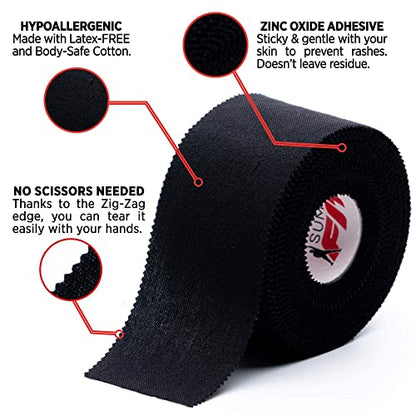 Black & White Athletic Tape Extremely Strong: 16 Rolls + 4 Finger Tape. Easy to Apply & No Sticky Residue. Sports Tape for Boxing, Football, or Climbing. Enhance Joints Protection Now