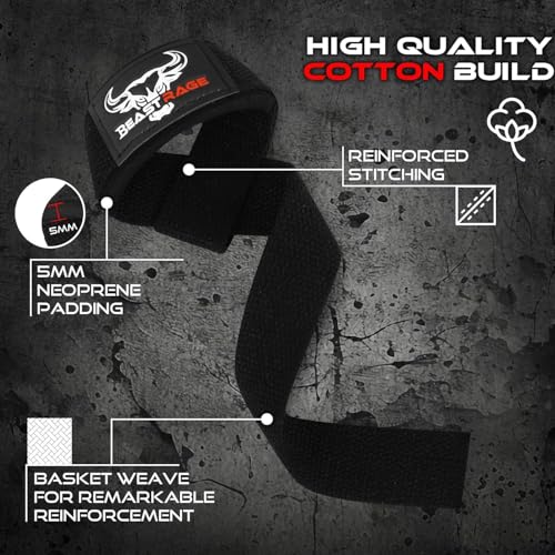 BEAST RAGE Lifting Wrist Straps for Weightlifting, Straps Gym Grip Power Workouts Lifting Straps Padded Neoprene & Premium Cotton Men Women, Deadlift Bodybuilding Exercise Lifting Straps - color: Jet