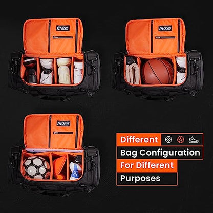 Fitdom 22" Sneaker Bag for Travel, TSA Carry-On Size Approved | Personal Sports Equipment, Soccer, Basketball and more, Multi-functional Duffle, 3 Adjustable Padded Dividers, Shoulder Strap
