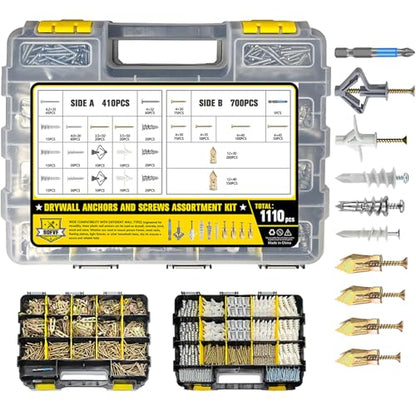 1100Pcs Drywall Anchors and Screws Kit for Drywall Hollow Wall Mount