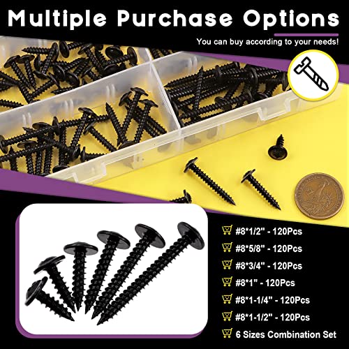 Swpeet 120Pcs #8 x 1-1/2" Phillips Modified Truss Head Wood Screws Kit, Black Phosphate Zinc Plated Carbon Steel Self Tapping Sheet Metal Screws for Plastic, Wood, Soft Materials - color: Black, size: #8 x 1-1/2"