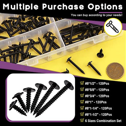 Swpeet 120Pcs #8 x 1-1/2" Phillips Modified Truss Head Wood Screws Kit, Black Phosphate Zinc Plated Carbon Steel Self Tapping Sheet Metal Screws for Plastic, Wood, Soft Materials - color: Black, size: #8 x 1-1/2"
