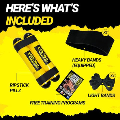 Premium RipStick Pillz, Workout Equipment for Joint Rehab, Shoulder Strength, Resistance Training, and Muscle Building, with 6 Adjustable Resistance Bands - color: Yellow/Black