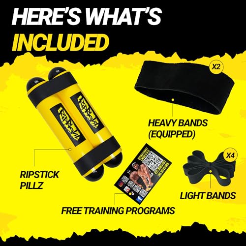 Premium RipStick Pillz, Workout Equipment for Joint Rehab, Shoulder Strength, Resistance Training, and Muscle Building, with 6 Adjustable Resistance Bands - color: Yellow/Black