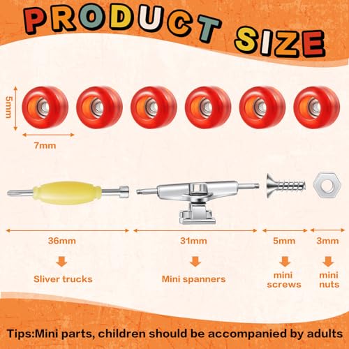 Jexine 6 Sets DIY Fingerboard Kit Fingerboard Accessories Mini Finger Skateboard Parts Include 12 Brackets 54 Screws 30 Nuts 6 Screwdriver 24 Board Wheels Tool for 96mm(Red) - color: Red