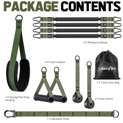Adjustable Heavy Duty Pull Up Assistance Bands with Fabric Feet and Knee Rest - Pull Up Resistance Bands for Men, Women, and Seniors - Perfect for Dip and Resistance Strength Training Glamflex - color: Army Green