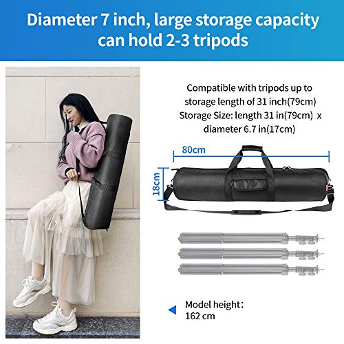 HEMMOTOP Tripod Case Bag All-Around Thick Padded Portable 31.5x7 in R08018 | Heavy Duty, Nylon, Hand-Held and Shoulder-Back, 2 Zippered Pockets, for Carrying Speaker Stand, Monopod, Fishing Pole - size: 31.5" L x 7" D