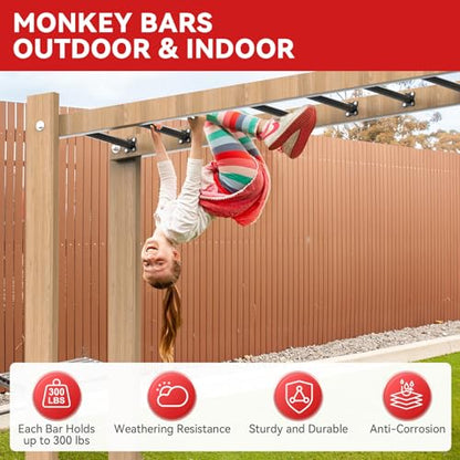 16.5 Inch Monkey Bars Kit Monkey Bar Ladder Rungs (Black, 12 Pcs) | Indoor Outdoor Metal Monkey Bars for Backyard - color: Black