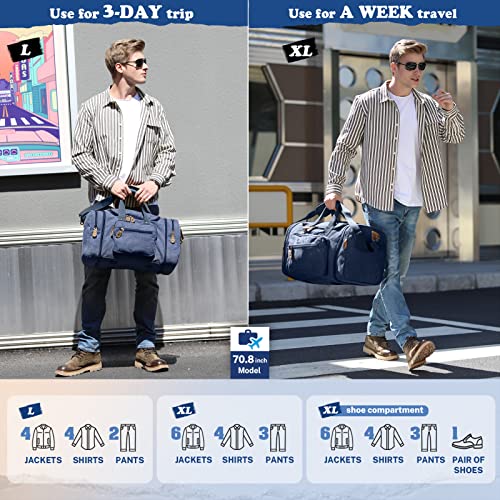 Gonex Canvas Duffle Bag for Travel 60L Expandable Duffel Weekend Overnight Bag men (Blue) - color: Blue, size: X-Large-60L (Without Shoe Compartment)