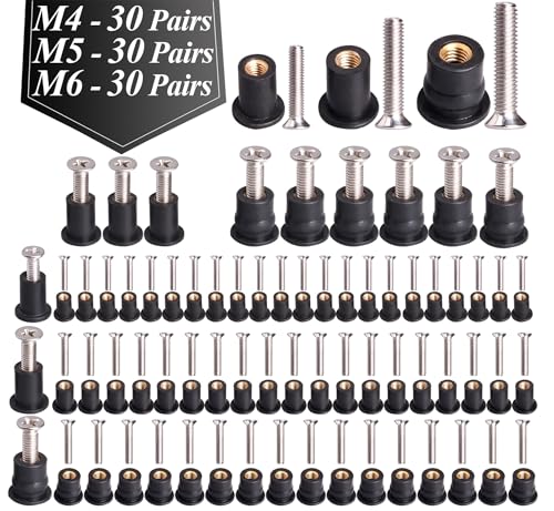 WEDAMER 90 Pairs M4 M5 M6 Neoprene Well Nuts with Stainless Steel Screw M5 Rubber Well Nuts Kayak Brass Copper Bolts Well Nut Kit for Kayak Motorcycle Boat Marine Windscreen Accessories (M4 M5 M6) - color: M4/M5/M6 Each 30 Pairs