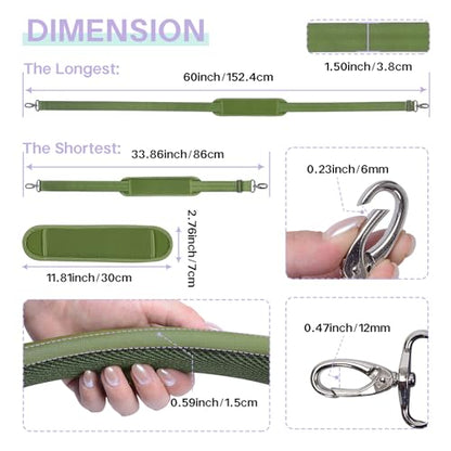 60 Inch Shoulder Strap for Bag with Removable Ultra-Thick Pad | 60" Shoulder Strap with Removable Thick Pad,Adjustable Buckles and Metal Hooks, for Briefcase/Laptop/Messenger/Luggage Bag - color: Green