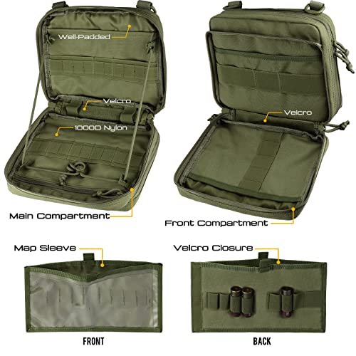 WYNEX Tactical Molle Admin Pouch, Double Layer Large EDC Tool Pouch Bag | Laser-Cut Design, Medical EMT IFAK with Map Pocket, Tool Organizer Molle Accessories, Flag Patch Included, 9.5"x7.5"x3.2" - color: Army Green