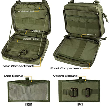WYNEX Tactical Molle Admin Pouch, Double Layer Large EDC Tool Pouch Bag | Laser-Cut Design, Medical EMT IFAK with Map Pocket, Tool Organizer Molle Accessories, Flag Patch Included, 9.5"x7.5"x3.2" - color: Army Green
