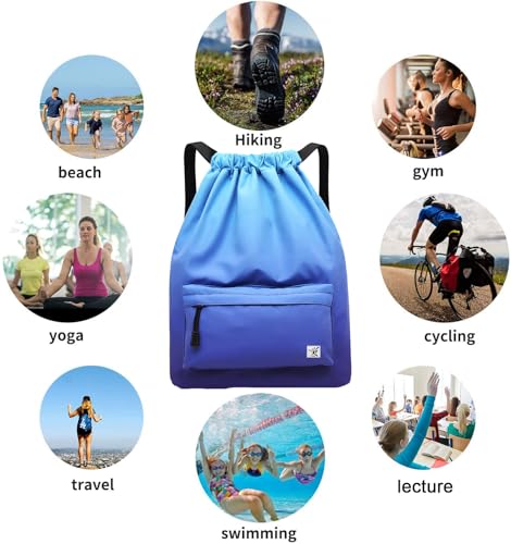 Waterproof Drawstring Bag, Gym Bag Sackpack Sports Beach Backpack for Men Women - color: 09-gradual Blue