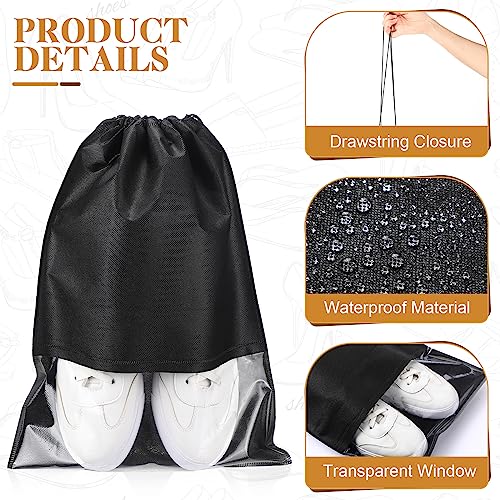 Sadnyy 50 Pcs Black Shoe Bags for Travel Large Non Woven Drawstring Shoes Organizers Pouch for Packing Portable Storage Bags Carrier for Women Men Travel Storage, 12.6x17.3 Inches