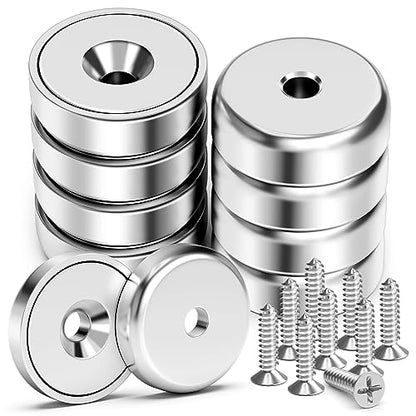 VNDUEEY 8 Pack 40LBS Neodymium Magnets with Holes Strong Rare Earth Magnets Cup Magnet with Stainless Screws for Wall Mounting Round Base Magnet for Holding Tools Kitchen Office Workplace DIY Craft - size: 8 Pack 40LBS