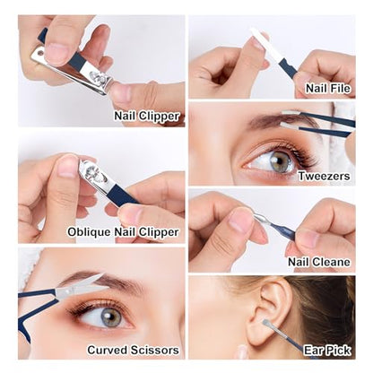 Manicure Set-Stainless Steel Nail Care Set-Professional 7 in 1 Ingrown Toenail Clipper Grooming Tool-Pedicure Kit & Toe Nail Cutter-Thick Nail Scissors Toiletries with Cuticle Trimmer (Blue) - color: Blue
