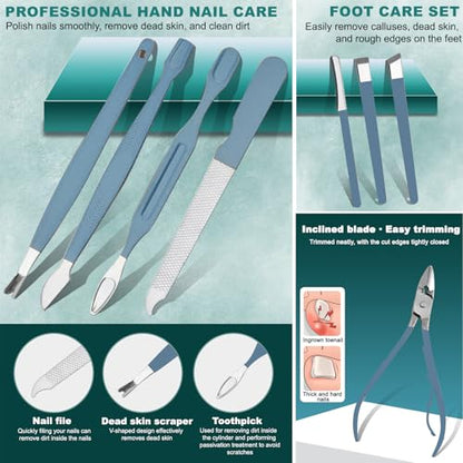 Nail Care Kit,Manicure Pedicure Set,Nail Clippers and Beauty Tool Portable SetWith Case for Home Travel Personal Care(Blue+16set) - color: Blue
