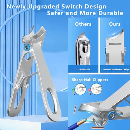 Toenail Clippers for Thick Toenails with 45° Curve Blade, Wide Jaw, Long Handle Easier Trimming | Ergonomic Toe Nail Clippers for Thick Nails for Seniors Men | Premium Steel Fingernail Clipper Cutter - style: Silver curve nail clippers