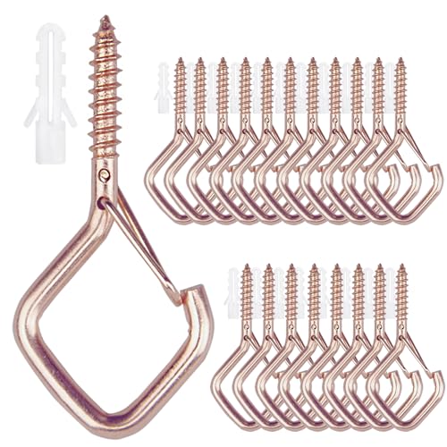 20PCS Eye Screw Hooks for Hanging Heavy Duty with Safety Buckle.Metal Ceiling Hooks for Hanging Plants,Cup,Wind Chime,Bird Feeders,String Lights at Indoor&Outdoor,2.36 Inch(No Drill Bit) - color: Rose Gold, size: 20Pcs