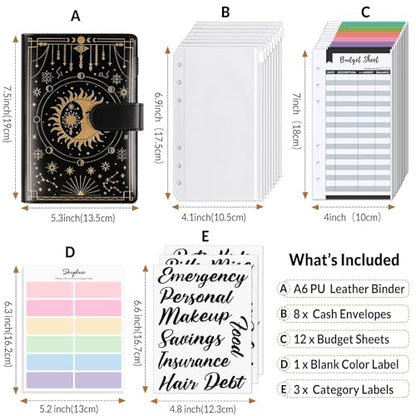 SKYDUE Budget Binder, Money Saving Binder with Zipper Envelopes, Cash Envelopes and Expense Budget Sheets for Budgeting (Black Golden) - color: Black Gold