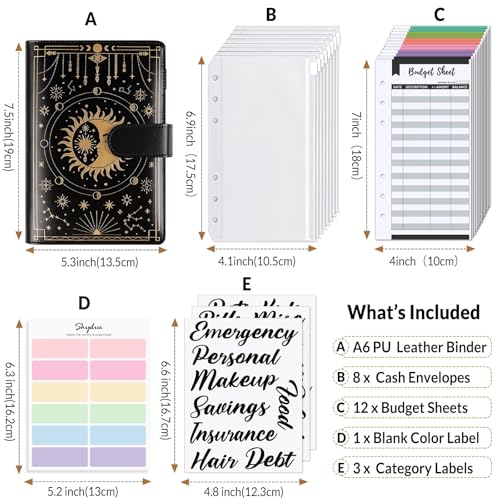 SKYDUE Budget Binder, Money Saving Binder with Zipper Envelopes, Cash Envelopes and Expense Budget Sheets for Budgeting (Black Golden) - color: Black Gold
