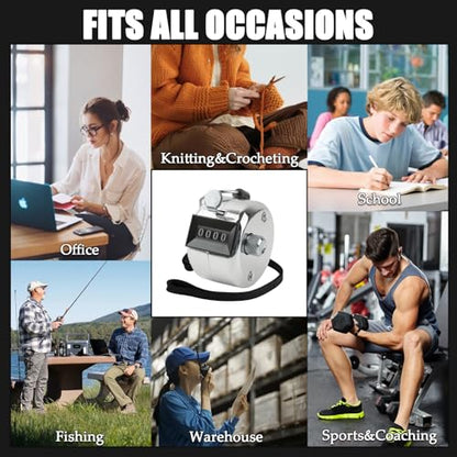 BGJRBY Metal Hand Tally Clicker Counter, 4-Digit Number Display for Coaching, Knitting, Lap, Fishing, Golf and Row Sport with 2-Nylon Lanyard,Silver