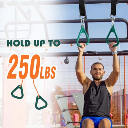 LadyRosian Trapeze Bar Swing Monkey Bars Hanging Ninja Rings Warrior Slackline Obstacle Course Kits for Kid Playground Equipment Accessories (Green) - color: Green