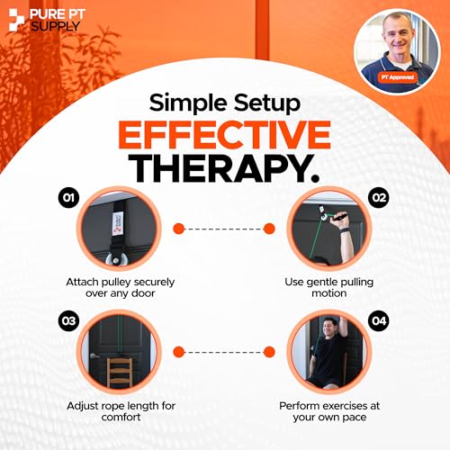 PurePT Premium Shoulder Pulley for Physical Therapy - Premium Nylon & Strong Handles | Free Expert-Guided Workouts | Over-the-Door Pulley for Shoulder Rehab | Easy Set-Up Pulleys for Shoulder Rehab