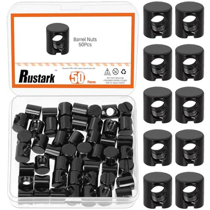 50Pcs M6x10mm Black Zinc Barrel Nuts Assortment Kit Metric Cross Dowels Slotted Nut Furniture Nuts Cross Dowel Hammer Nut for Wood Furniture Beds Crib Chairs - style: black 6x10MM barrel nuts
