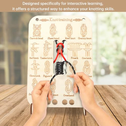 Learn Knot Training Board, 16 Knotting Methods for Beginners, Portable Knot Tying Book for Fishing, Backpacking, Hiking, Outdoor Survival, Camping, Knot-Tying-kit